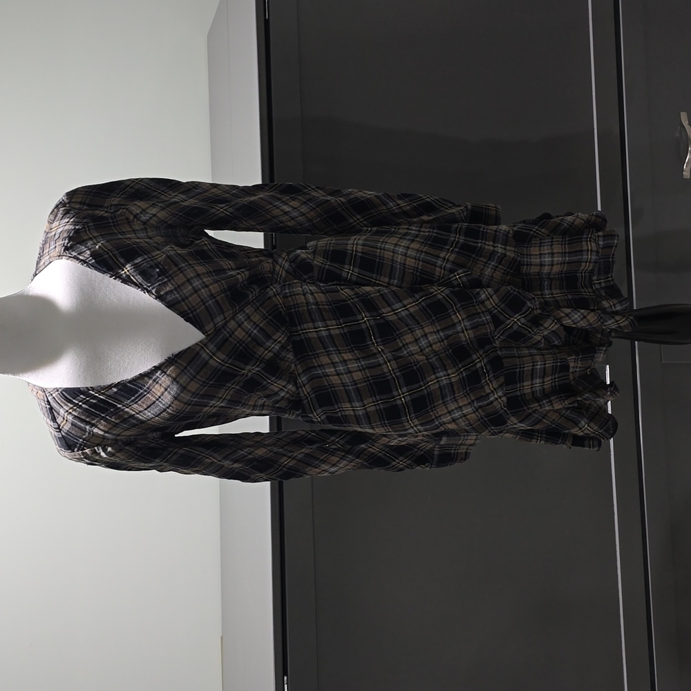 Veronica Beard Black and Tan Plaid Mini Wrap Dress